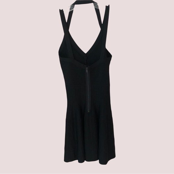 BCBGMaxAzria cocktail dress black ribbed mini full skirt, straps, Sz S, Elegant! - Picture 10 of 16